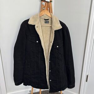NUDIE JEANS - BLACK DENIM & Sherpa Men’s Jacket | Medium | Light wear
